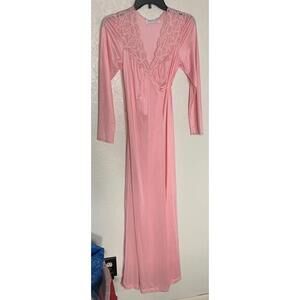 Vintage Interludes by Cira Long Pink Nylon Robe Sz S Lace Sexy